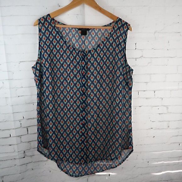 ROCK 47 BY WRANGLER BLUE RED GREEN SLEEVELESS SHEER BUTTON DOWN BLOUSE - Picture 1 of 6